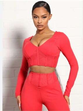 Fashion Nova Long-Sleeve V-Neck Crop Top